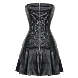 Chain Front Leather Corset and Skirt Sets TGZ0716