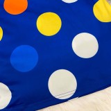 Women Summer Blue Modest Turtleneck Half Sleeves Dot Print Bow Knee-Length A-line Office Dress