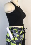 Women Summer Black O-Neck Sleeveless High Waist Camo Pockets Regular Full Length Tracksuit