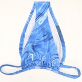 Women Blue Cover-Up Halter Tie Dye Three Piece Swimwear