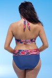 Women Blue Bikini V-Neck Printed Plus Size Two Piece Swimwear