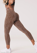 Frauen-Herbst-braune hohe Taillen-gestreifter Druck-Yoga-Leggings