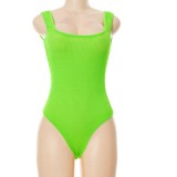 Women Summer Green Casual Strap Sleeveless Solid Bodysuit