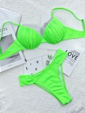Women Green Bikini Strap Solid Two Piece Swimwear