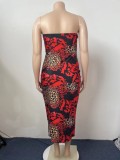 Women Summer Red Modest Strap Sleeveless Snake Skin Pockets Maxi Sheath Backless Plus Size Long Dress