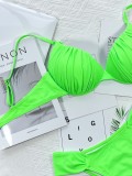 Women Green Bikini Strap Solid Two Piece Swimwear