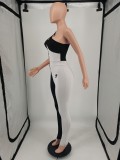 Solid Color Patchwork Print Fashion Single Shoulder Athleisure Jumpsuit