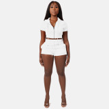 Solid White Zipper Cardigan Hooded Cropped Two-Piece Short Summer Set