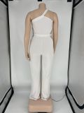 White Sexy Hollow Out Single Shoulder Sleeveless Jumpsuit