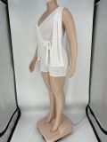 Casual Solid White Split Joint V Neck Sleeveless Plus Size Rompers with Belted