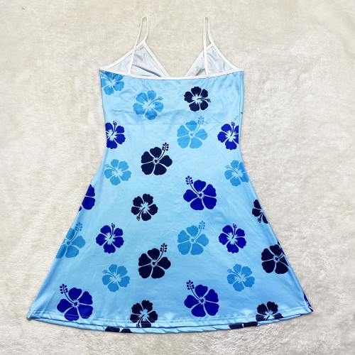 Sexy Loungewear Summer Cartoon Pattern Printed Spaghetti Strap Homewear Dress