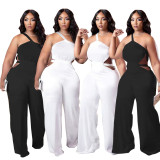 Black Sexy Hollow Out Single Shoulder Sleeveless Jumpsuit