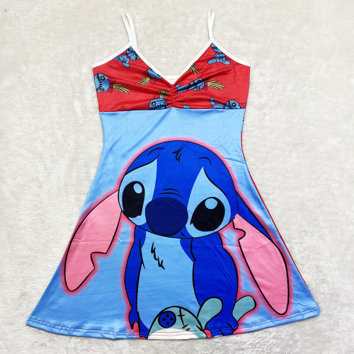 Sexy Loungewear Summer Cartoon Pattern Printed Spaghetti Strap Homewear Dress