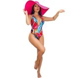 Sexy Women's Printed Halter Backless One Piece Swimsuit Rompers
