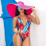 Sexy Women's Printed Halter Backless One Piece Swimsuit Rompers