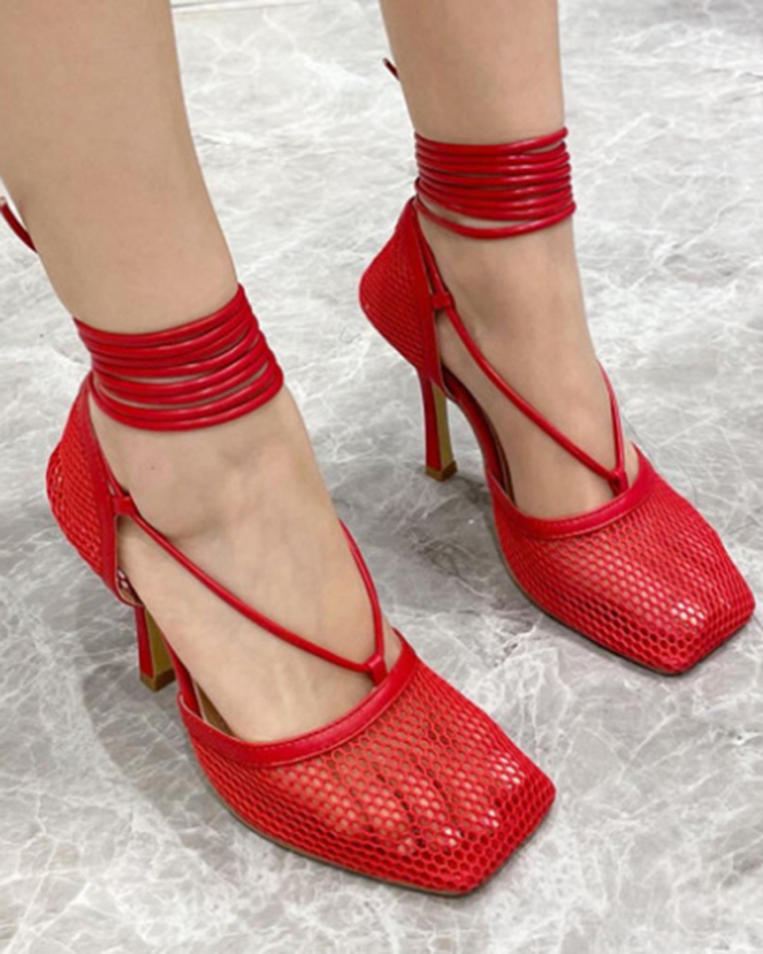 Popular Women Strappy Hollow Out Square Head High Heels