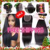 Xmas sale 10A Straight 3bundles+closure Peruvian/Brazilian/Malaysian