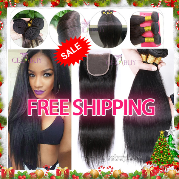 Xmas sale 10A Straight 3bundles+closure Peruvian/Brazilian/Malaysian