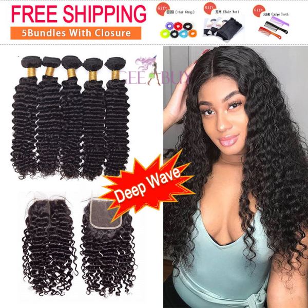 Laybuy Accept Promo Free Shipping 5Bundles with closure Deep Wave Sale 100%Virgin Human Hair 12A