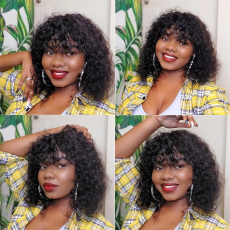 Malaysian Glueless Already Made Fringe Curly Wig For Black Women(H524)