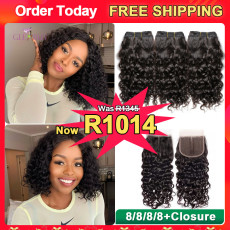 12A Water Curly Bundles With 4x1 Midway Closure Human Hair For Nice Head