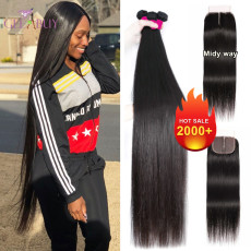 12A Brazilian/Peruvian Straight Hair Bundles with Midway Cosure Full Nice Head Natural Color