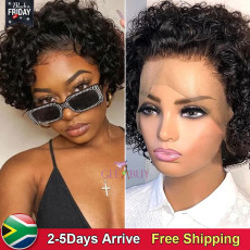 Geebuy Short Pixel Cut Curly Frontal Already Made Lace Wig(H522)