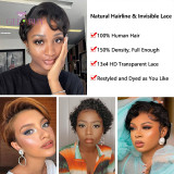 Geebuy Hair Pixie Cut Lace Front Wigs Human Hair 13X4 Short Bob Wigs  For Black Women  (H529)