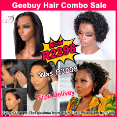 Combo Sale 12inch Straight 13x4 glueless front wig+Pixiel Cut Curly front wig Brazilian Hair