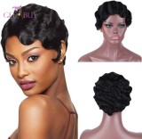 13A Short Curly Finger Wave Pixie Cut Wig-Machine Made Wigs With Bangs