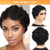 13A Short Curly Finger Wave Pixie Cut Wig-Machine Made Wigs With Bangs