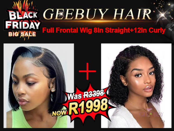 2 Wig Combo Special- Full Frontal Wig 8in Straight+12in Curly Bob Wig