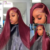 Color Wig 99J Burgundy 13A Glueless 13x4 Full Frontal Lace Wig-Straight