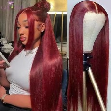 Color Wig 99J Burgundy 13A Glueless 13x4 Full Frontal Lace Wig-Straight
