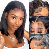 12Inch Brazilian/Peruvian Hair Straight Bob Wig Glueless Frontal Lace Wig