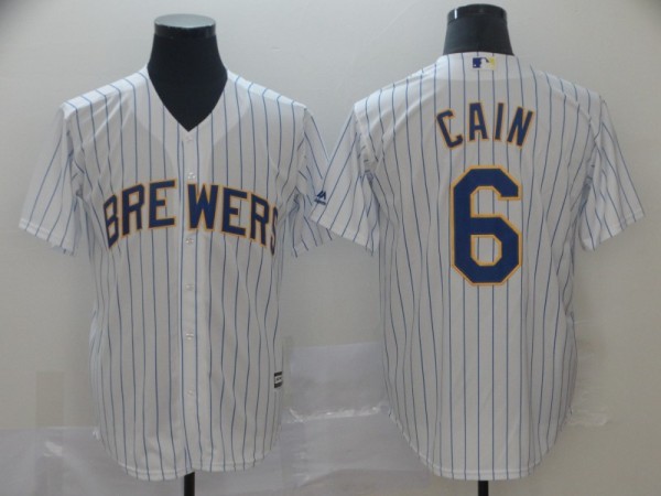 MLB Milwaukee Brewers #6 Cain White Game Nike Jersey