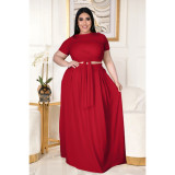 Large size solid color cross-tie large swing skirt two-piece set