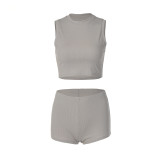 2022 spring and summer round neck sleeveless vest slim short hot pants two-piece set