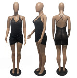 Summer sexy suspender open-back stretch sequin dress
