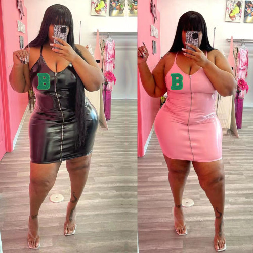 Leather Casual Zip Plus Size Dress