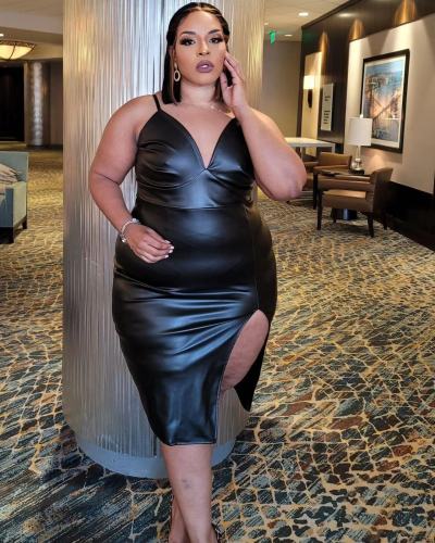 Plus Size Casual Sling PU Leather Dress
