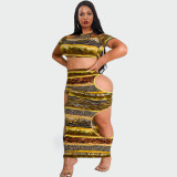 2022 spring and summer leopard print tight skirt two-piece set   S-5XL