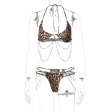 Spring 2022 Print Sexy Tethered Chain Bikini Swimsuit Set