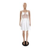 Net Yarn Perspective Sexy Suspender Dress Pleated Skirt