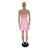 Net Yarn Perspective Sexy Suspender Dress Pleated Skirt