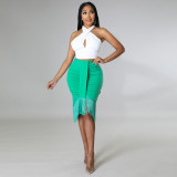 Plus Size Tight High Waist Pleated Hip Sexy Fringe Skirt One Step Skirt