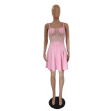 Net Yarn Perspective Sexy Suspender Dress Pleated Skirt