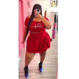 Large size casual sports pleated skirt two-piece set