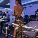 2022 Spring Leopard Print Slim Fit Backless Chain Suspender Midi Dress