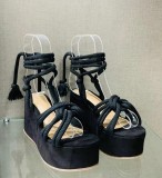 2022 Summer Platform Wedge Heel Round Toe Solid Color Cross Lace Up Sandals